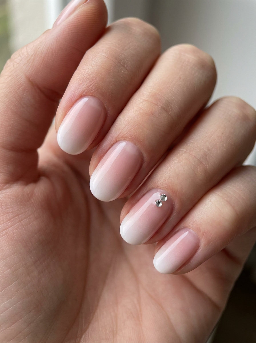 Babyboomer mit kleinen Rhinestones als Babyboomer Nägel Ideen Inspiration 2026